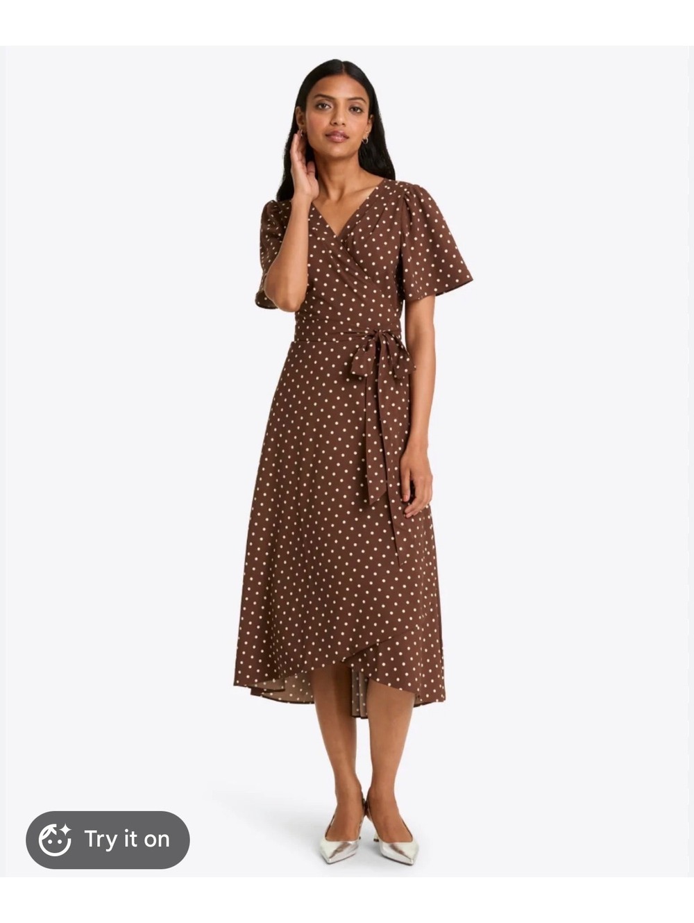 Draper James Gigi Matte Satin Wrap Midi Dress Brown Polka Dot Plus Size 18 NWT